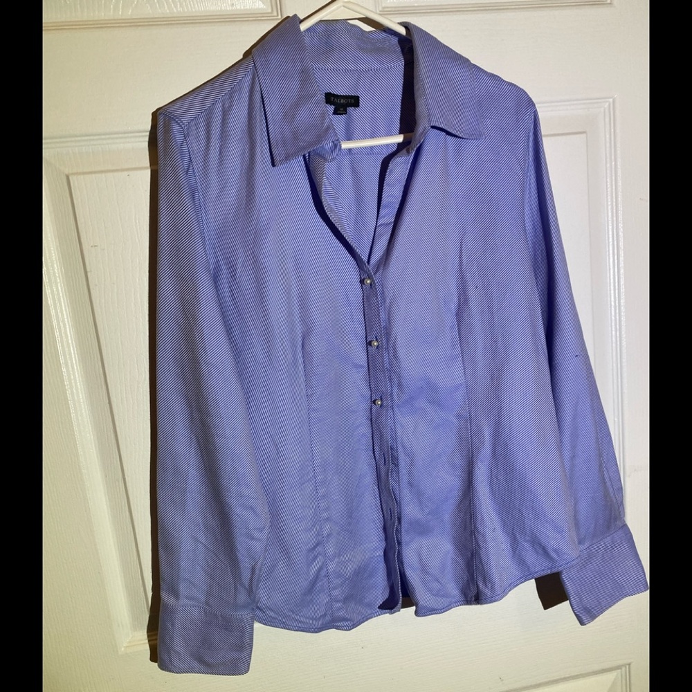 Talbots Dress Woman Shirt 100% Cotton Pin Strip